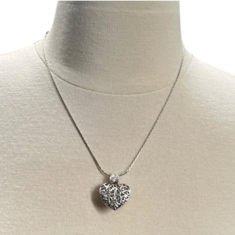 Cookie Lee Filagree Heart Pendant Fashion Necklace Silver Adjustable Length